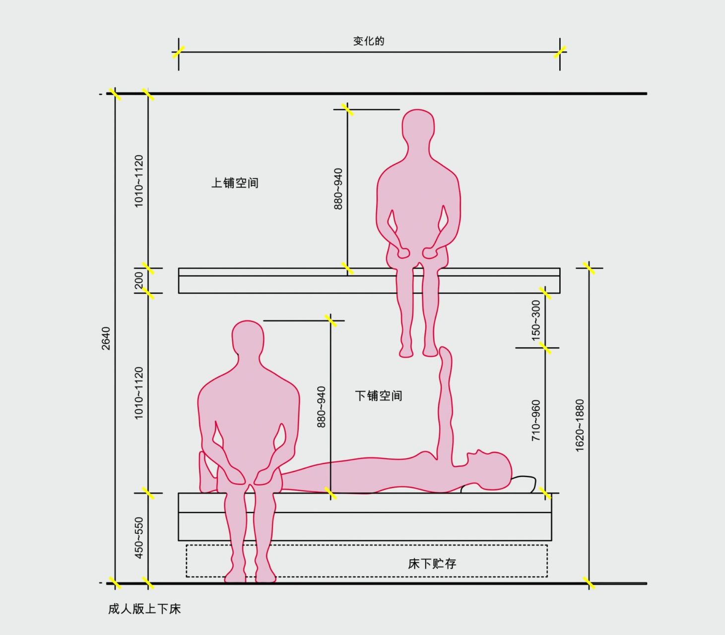 【人體工學】臥室最小合理尺寸～二孩小家可收 圖一:成人版上下鋪最小