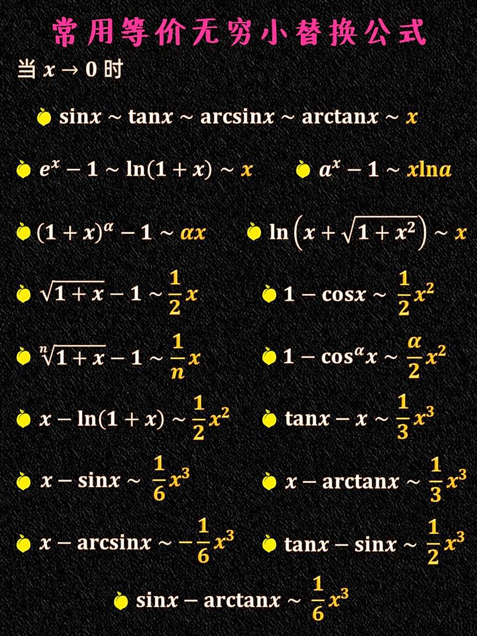 常用等价无穷小 计算函数极限时,能用等价一定要先用等价 0202