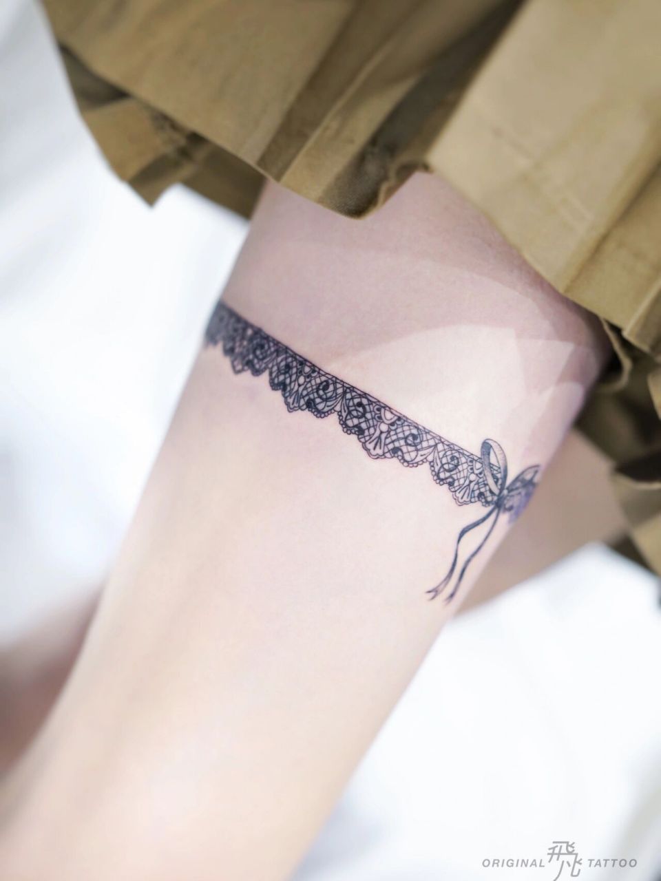 大腿纹身手稿 蕾丝图片