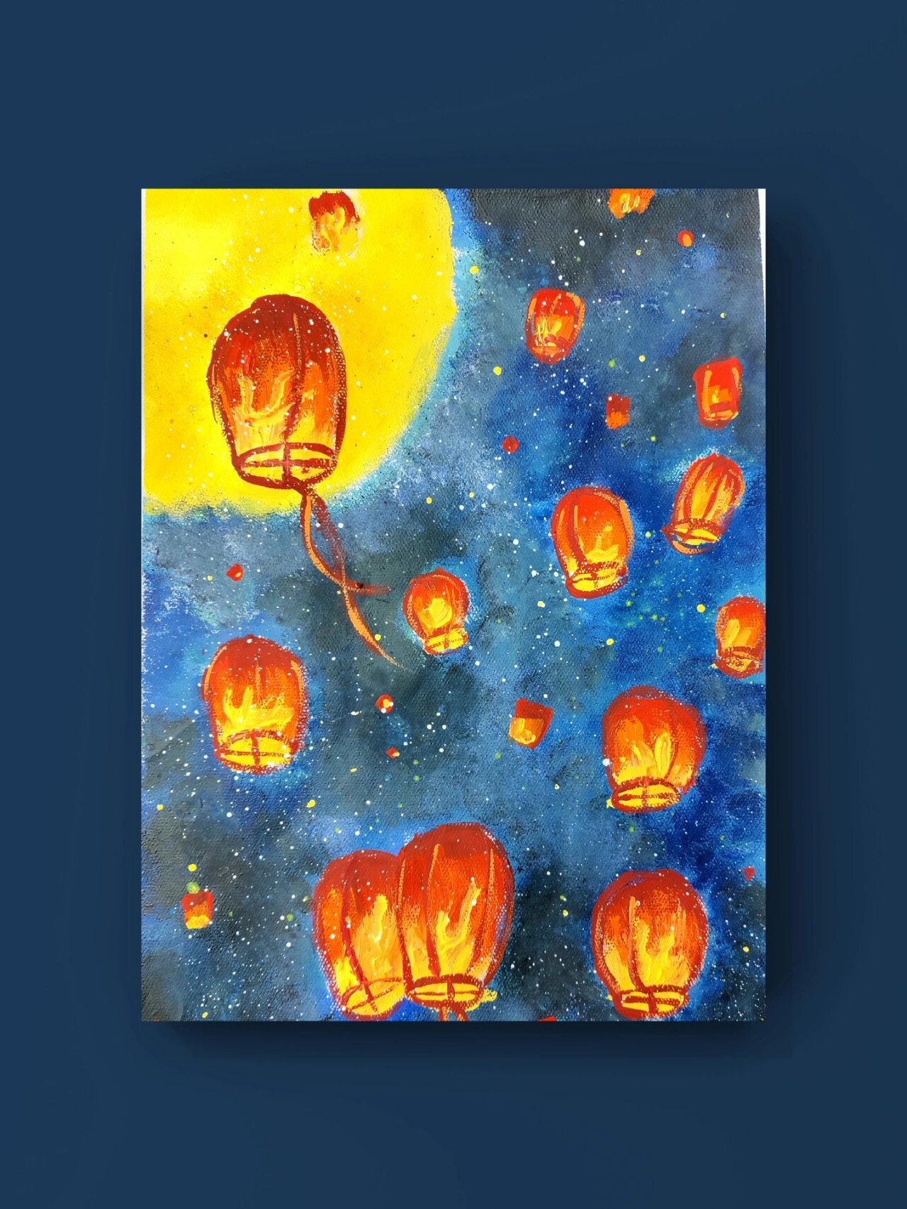 孔明灯新年水粉颜料少儿创意美术8