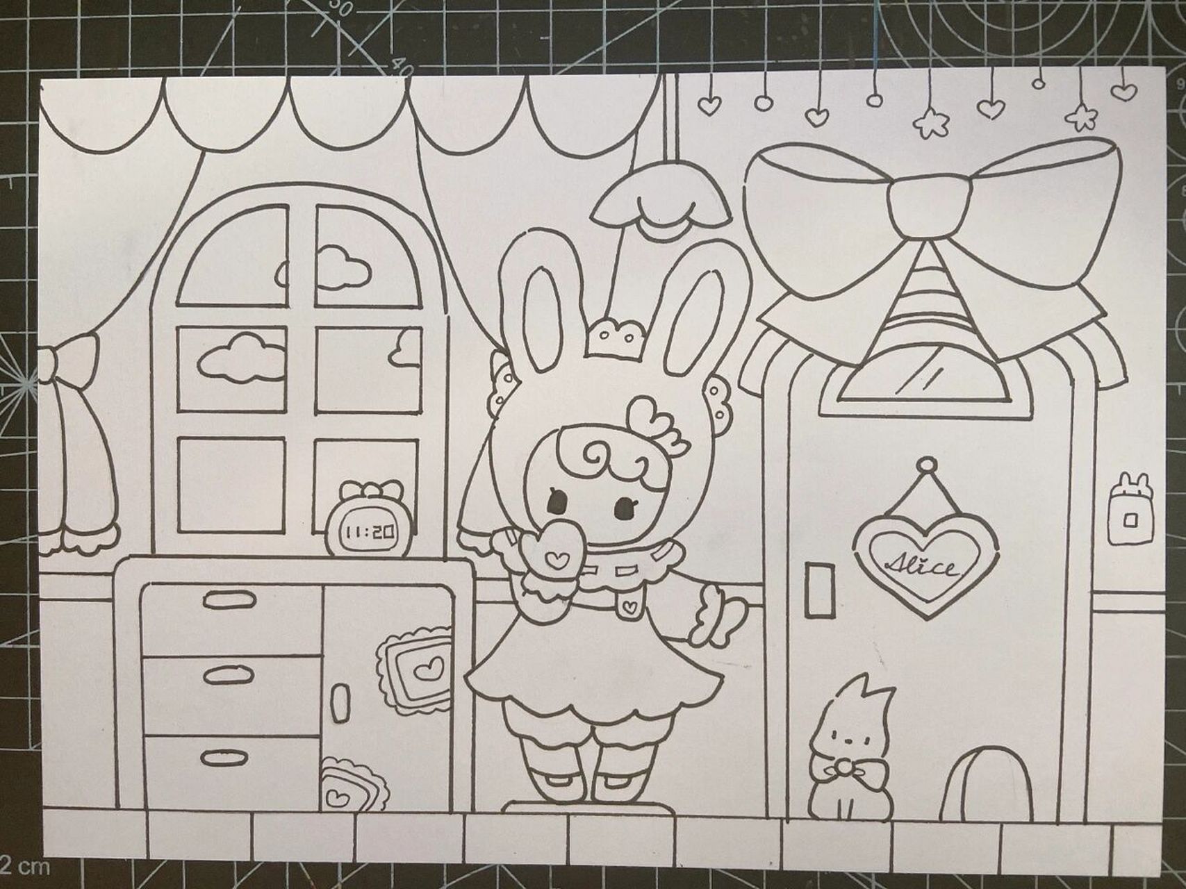 儿童房女孩的房间儿童画简笔画兔子女孩手绘 手绘线稿,板绘上色.