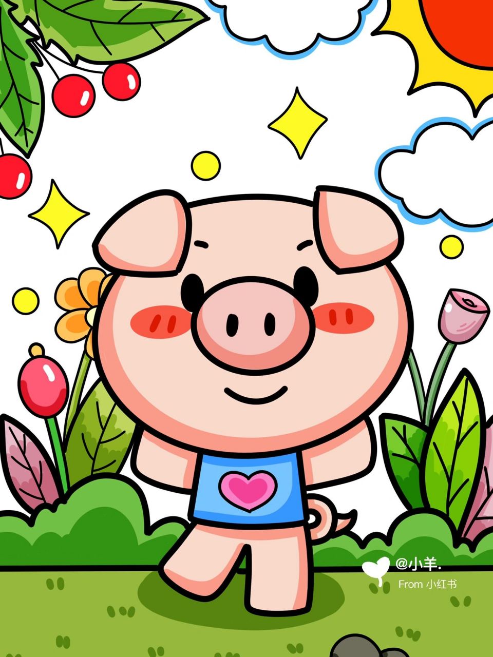可爱的小猪99儿童创意画 动物儿童画 #创意美术儿童画# #简笔画教程