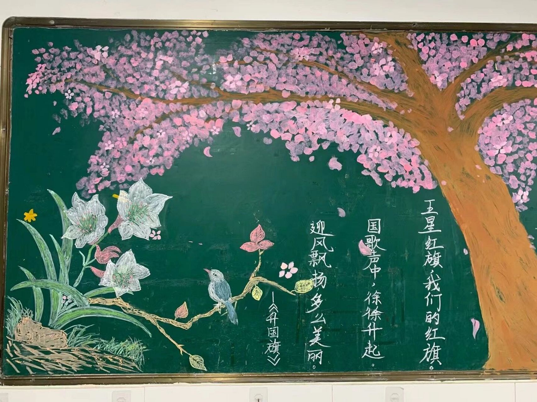樱花树黑板报怎么画图片