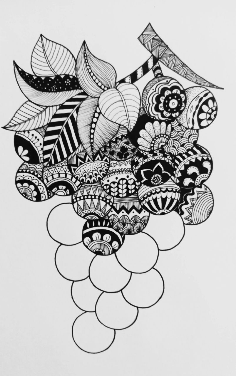 《一串葡萄》线描画绘画过程 喜欢葡萄一串又一串很漂亮, 但不喜欢吃