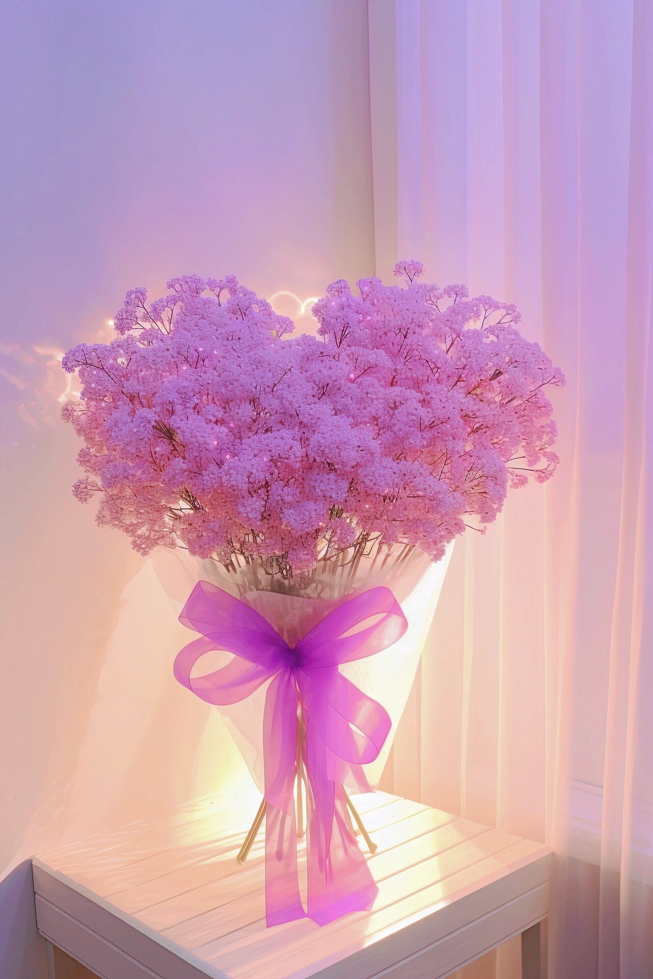 紫色满天星的花语是思念,甘做配角的爱,真心喜欢,纯洁的心灵,关怀