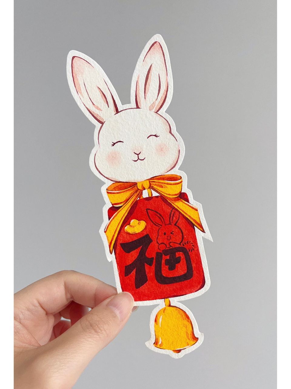 水彩书签～小兔子福牌(附过程图) 小兔子福牌给大家送福喽0505