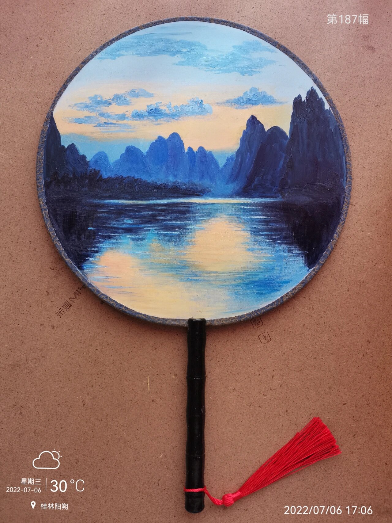 丙烯团扇 美丽姐日记 第187幅 丙烯画团扇 桂林阳朔 临摹望京有间画舍