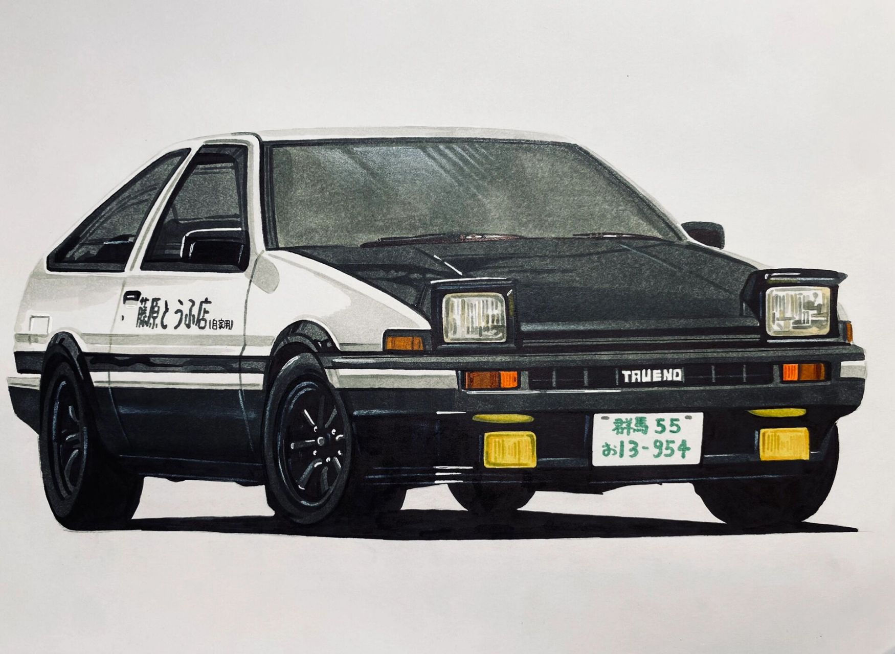 画个头文字d里的ae86 马克笔手绘丰田ae86.应该是画过的第二张了