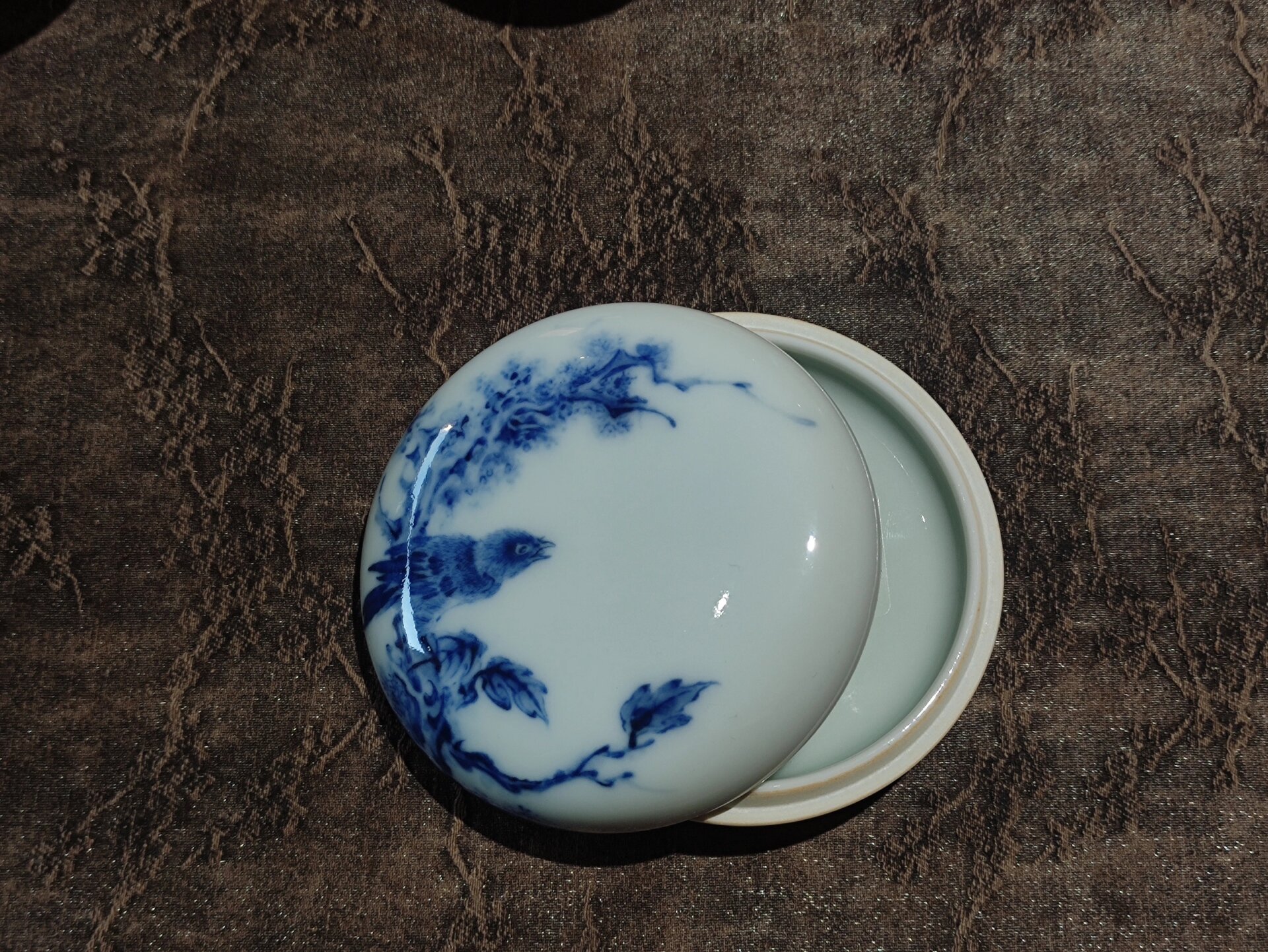 青花印泥盒 仿王步青花嬉禽印泥盒 手感细腻温润如玉