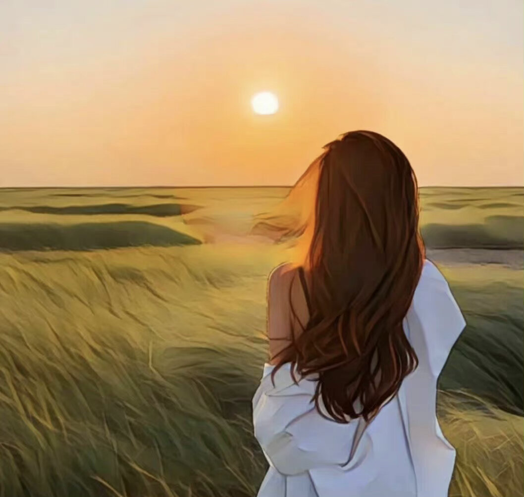 喜欢用氛围感强,面对高山,大海,日落等此类背影图的女生