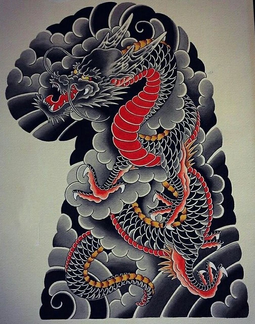 哈尔滨纹身|纹身手稿|过肩龙半甲 以龙为主体的半甲