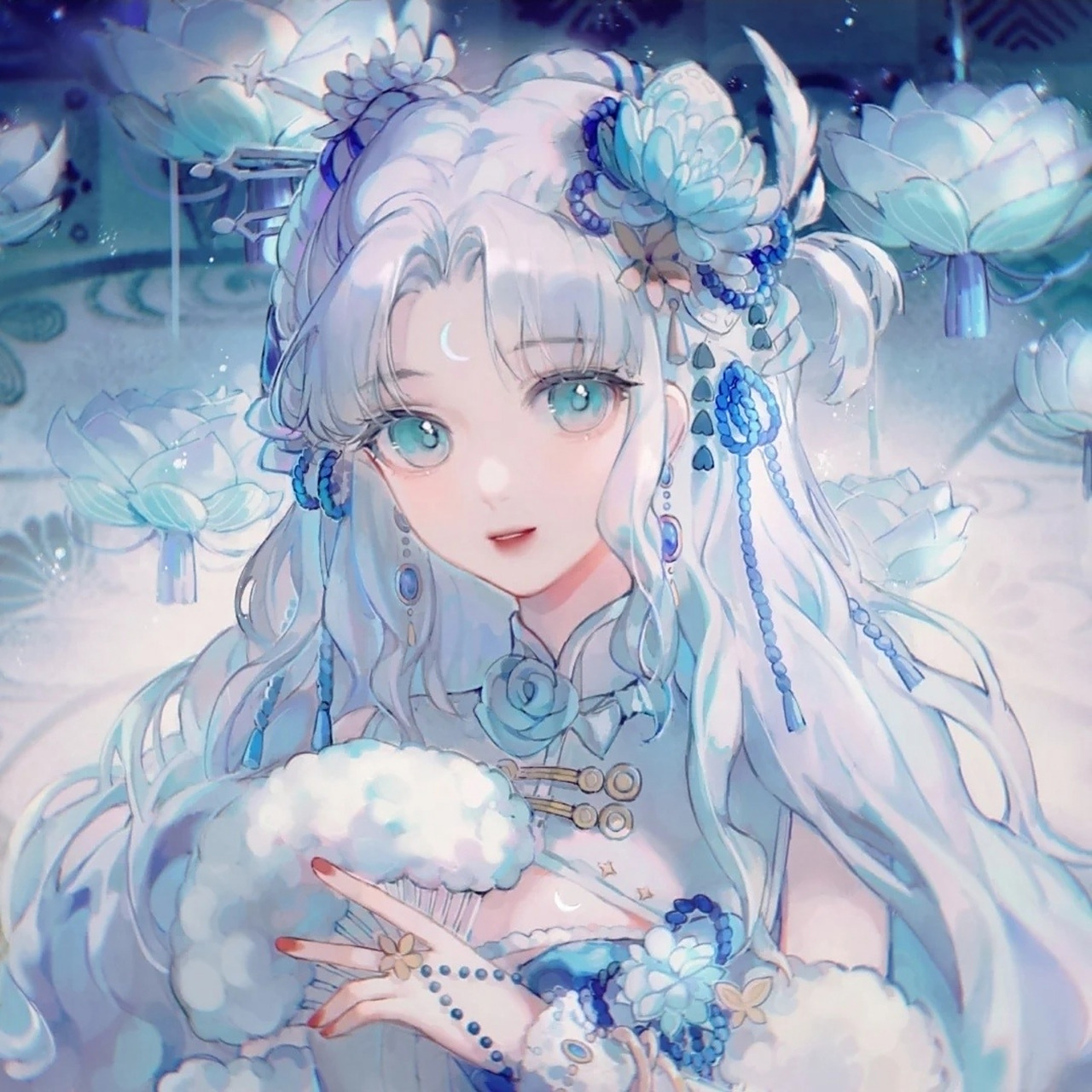 蓝色系 二次元 女生头像 古风 温柔 白月光