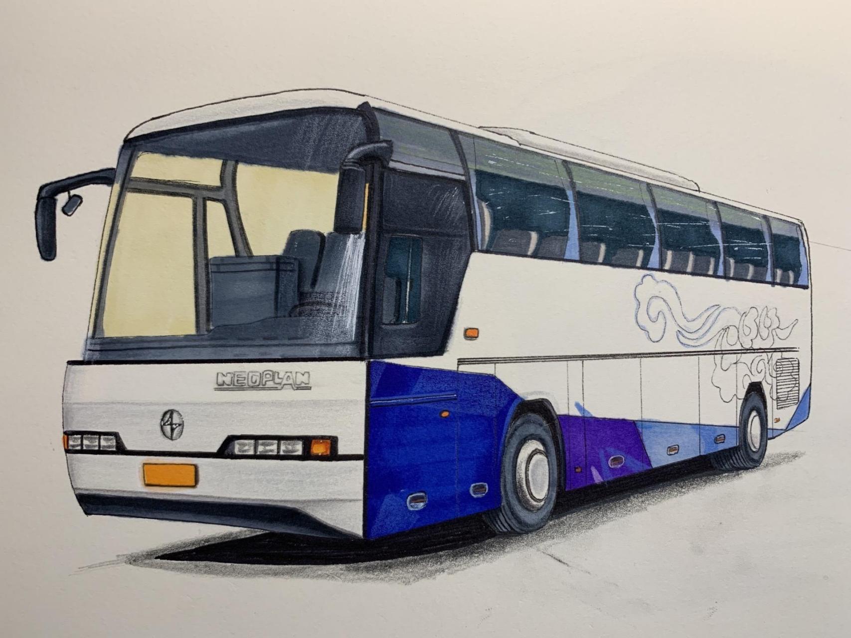 手绘长途豪华旅行客车