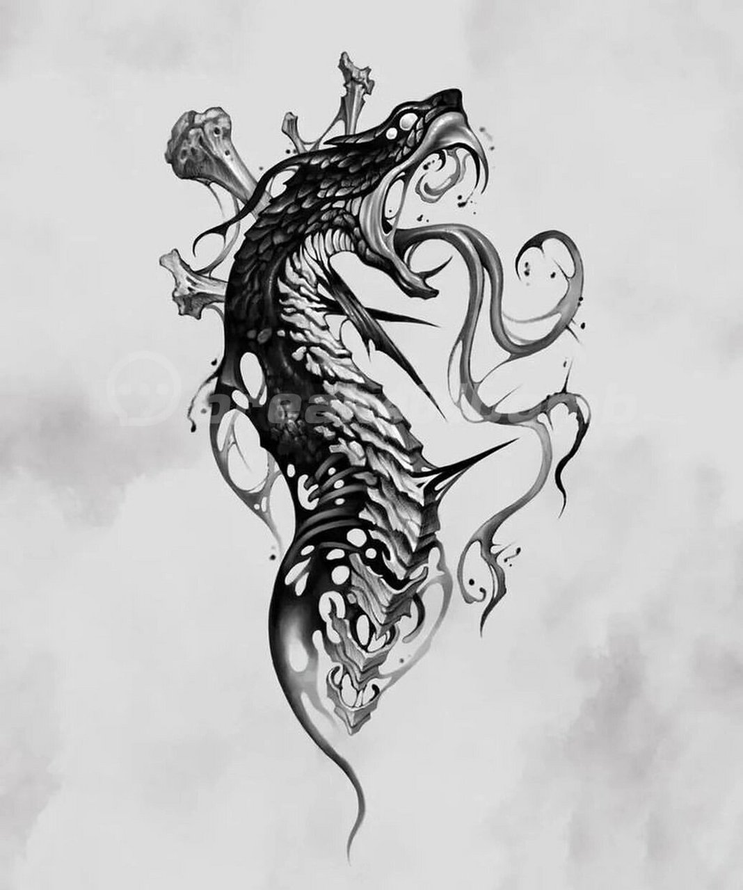 10张暗黑风格纹身手稿蛇纹身blackwork 暗黑纹身,适合遮盖小图也可以