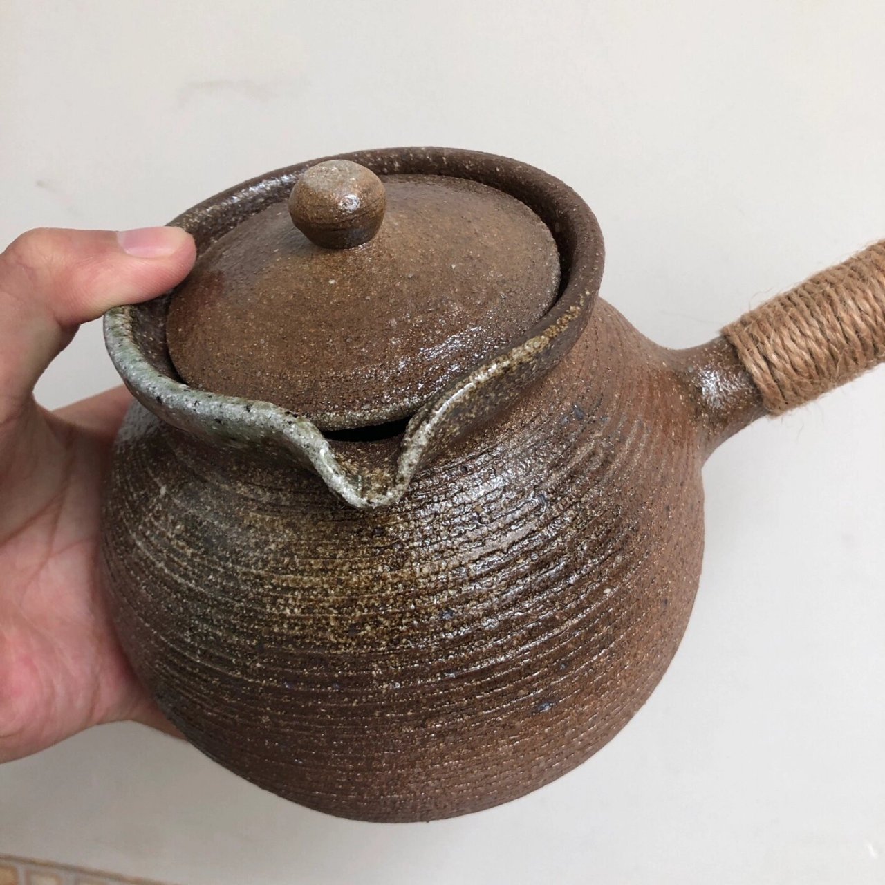 土陶粗陶侧把烤茶罐煮茶壶围炉煮茶器 龙窑柴烧精品,无釉素烧,烧制