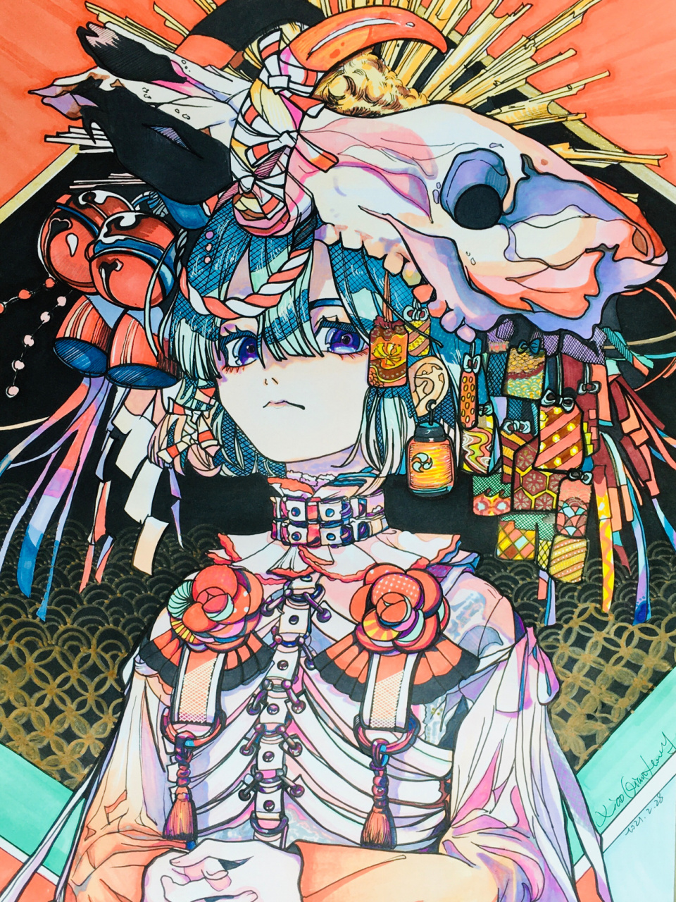 《动漫人物绘画》 动漫人物绘画 线稿-平铺颜色-加深色-加背景色 材料