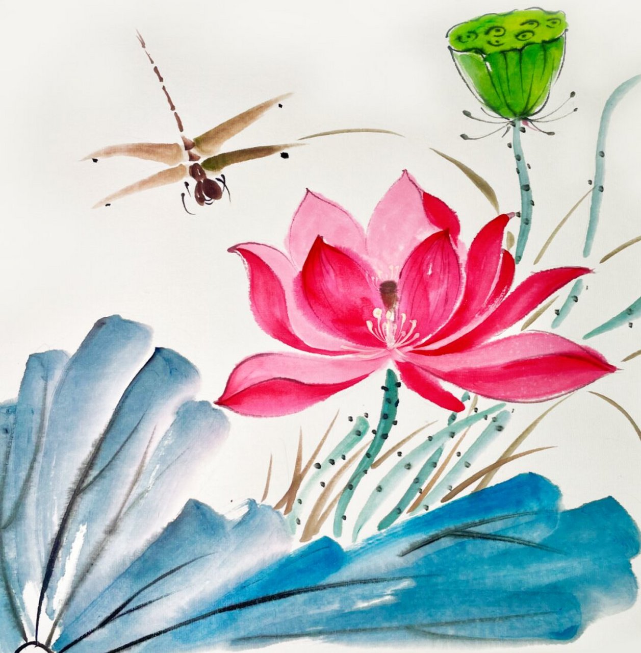 线上美术儿童水墨画|花卉·荷花图文教程 适合6岁 小朋友 国画荷花