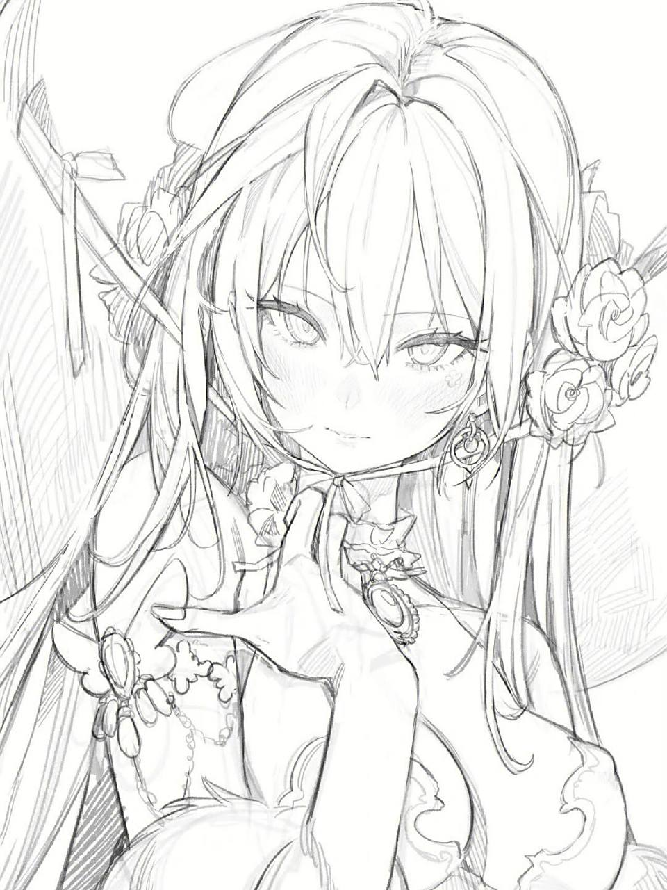 漫画少女人物线稿绘画参考素材 漫画少女人物线稿,适合临摹!