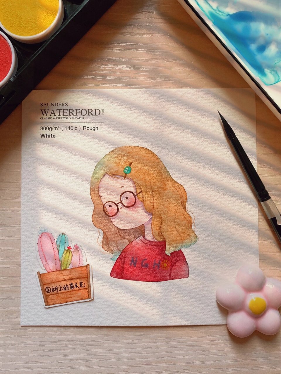 戴眼镜的小女孩～ 水彩插画 手绘软萌可爱 眼镜女孩 水彩画 手绘人 