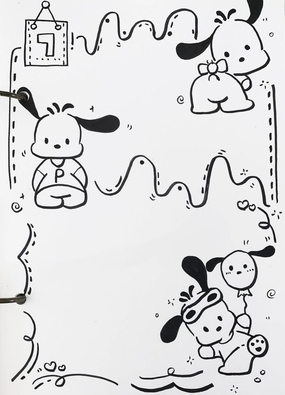 超超超可爱帕洽狗手帐素材简笔画～ 30秒就学会的帕恰狗简笔画教程 真