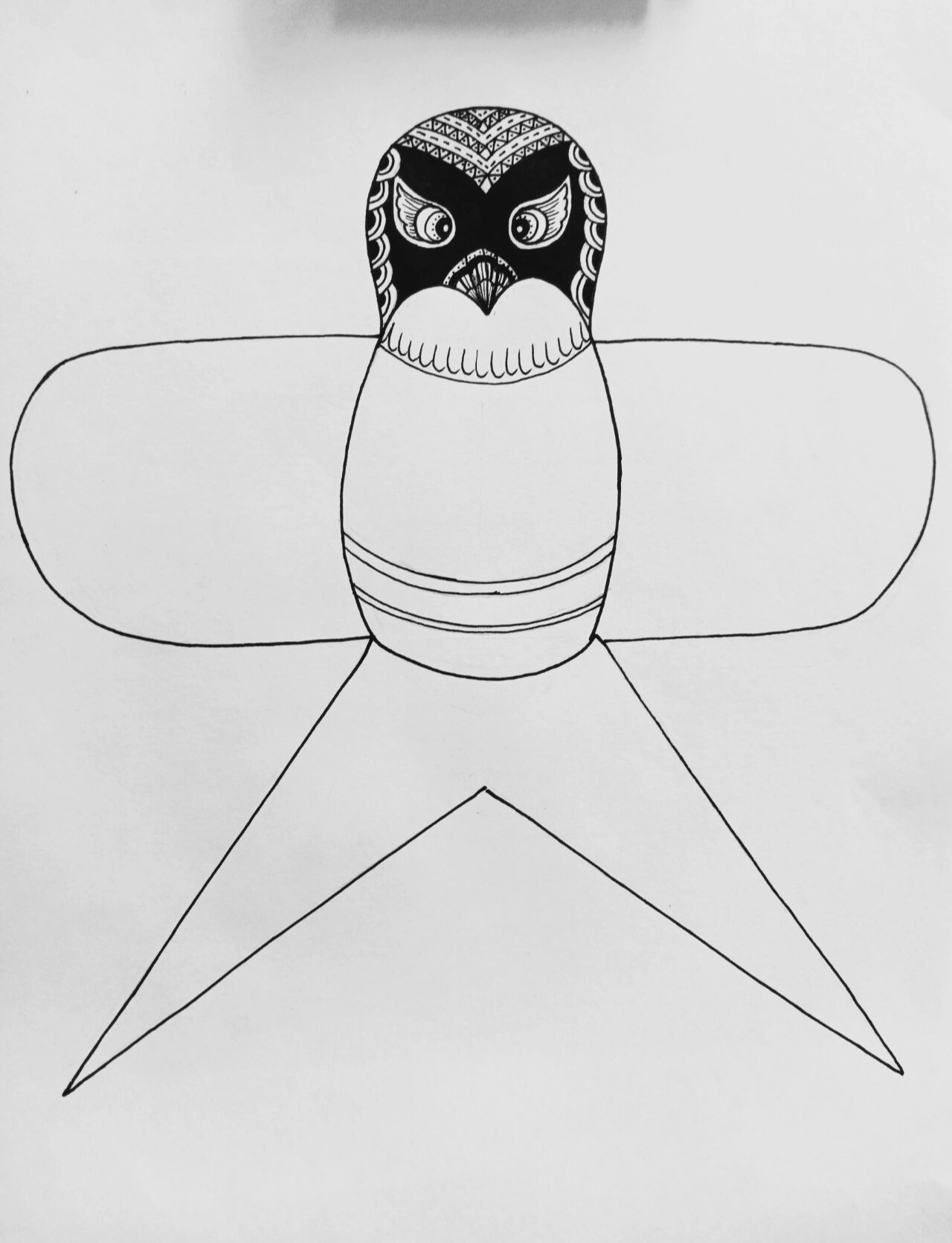 原创黑白线描画《风筝》附绘画过程