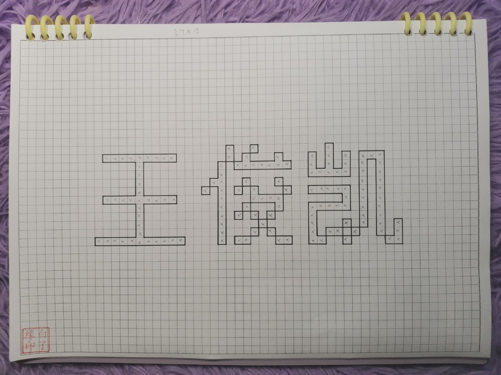 像素字 王俊凯. 临摹非原创 a4网格本 5mm格子 37×12 #王俊凯