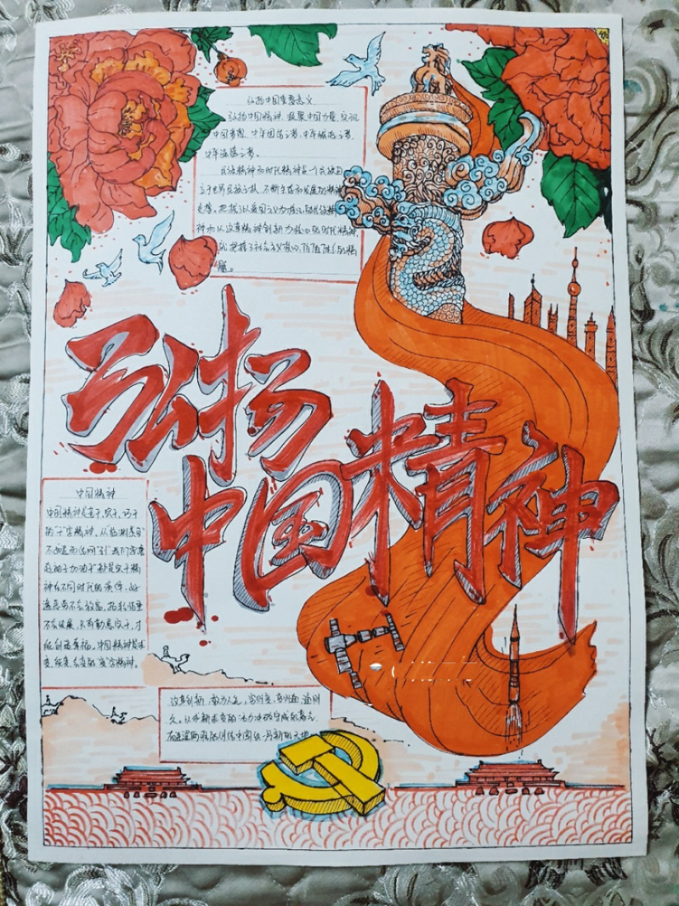 弘扬中国精神手抄报 马克笔手绘#弘扬中国民族精神 手抄报整幅画面要