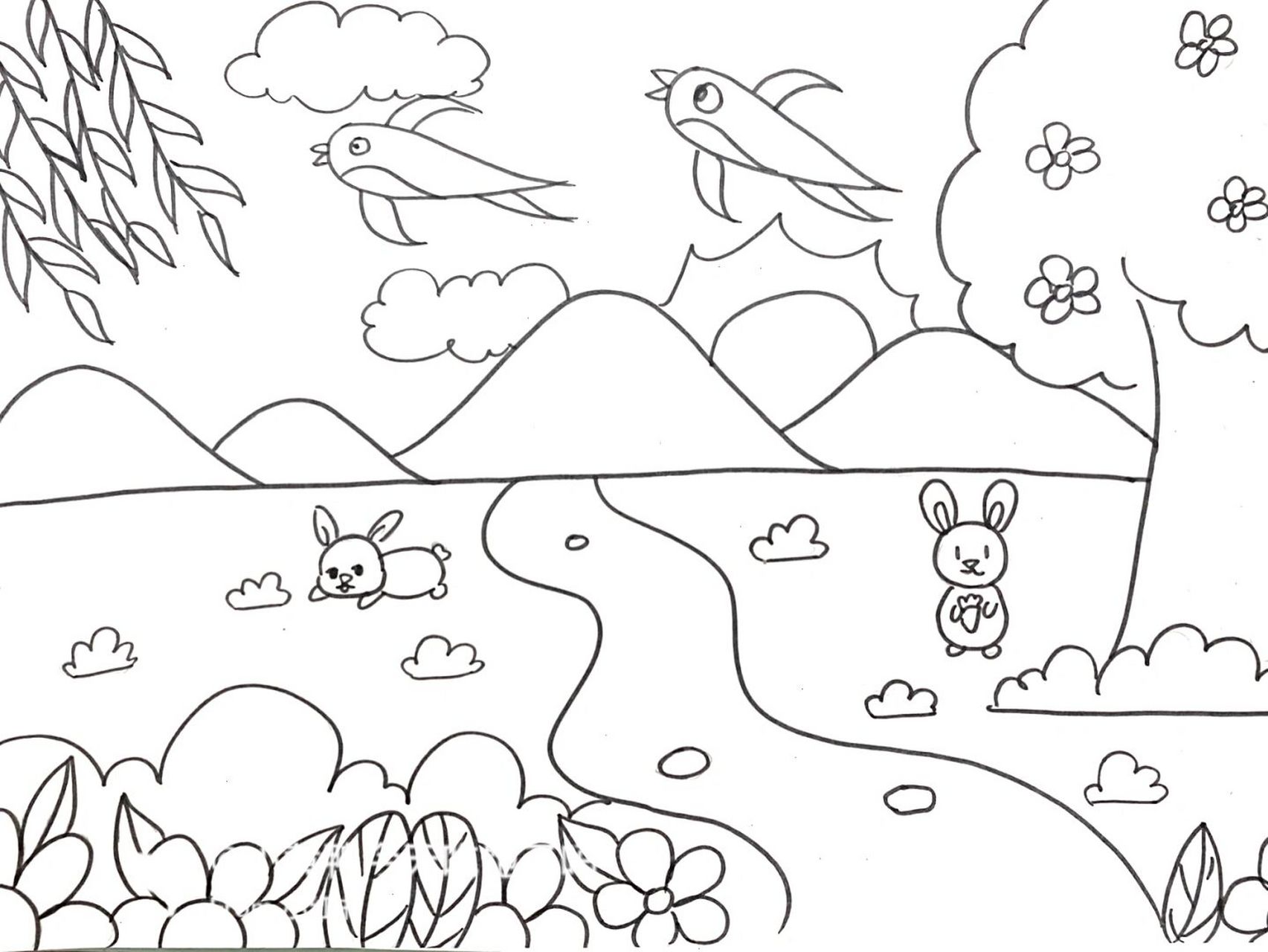 春天主题画 #卡通画# #马克笔# #儿童画# #春天儿童画# #燕子儿童画