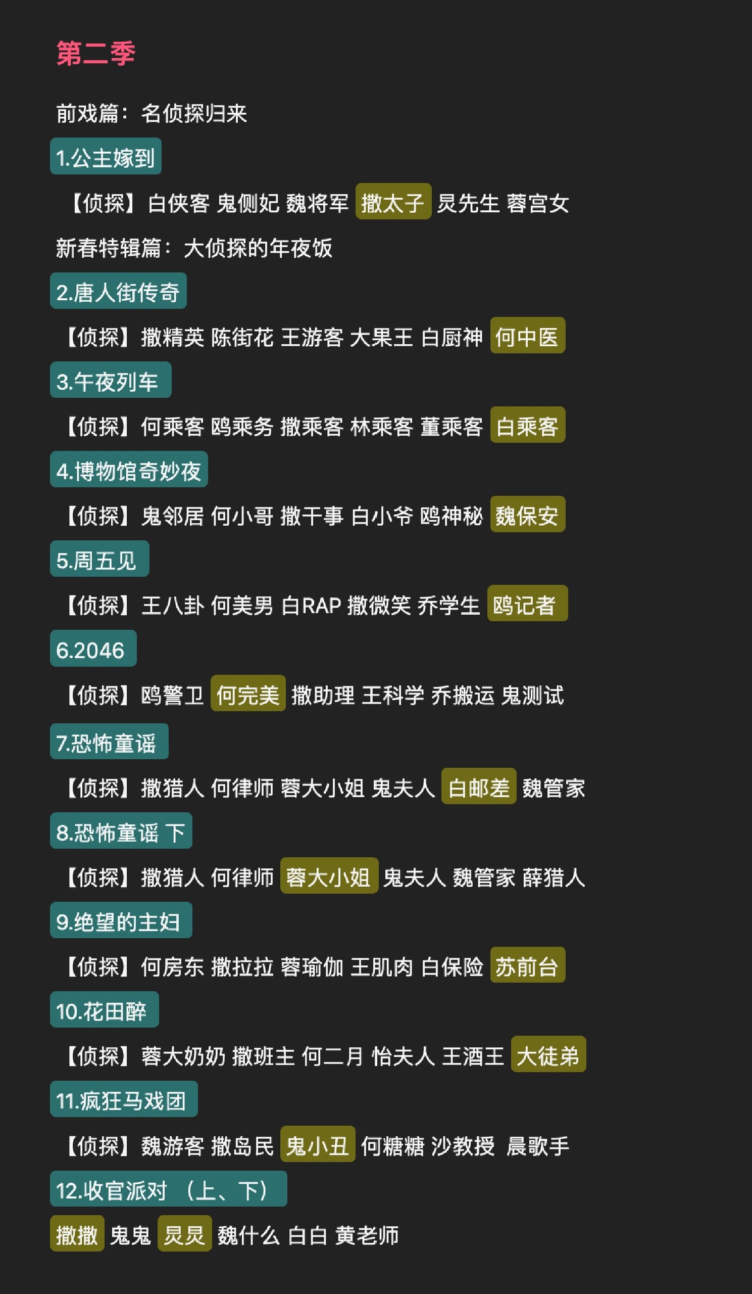 明星大侦探 8季目录及凶手 自存档