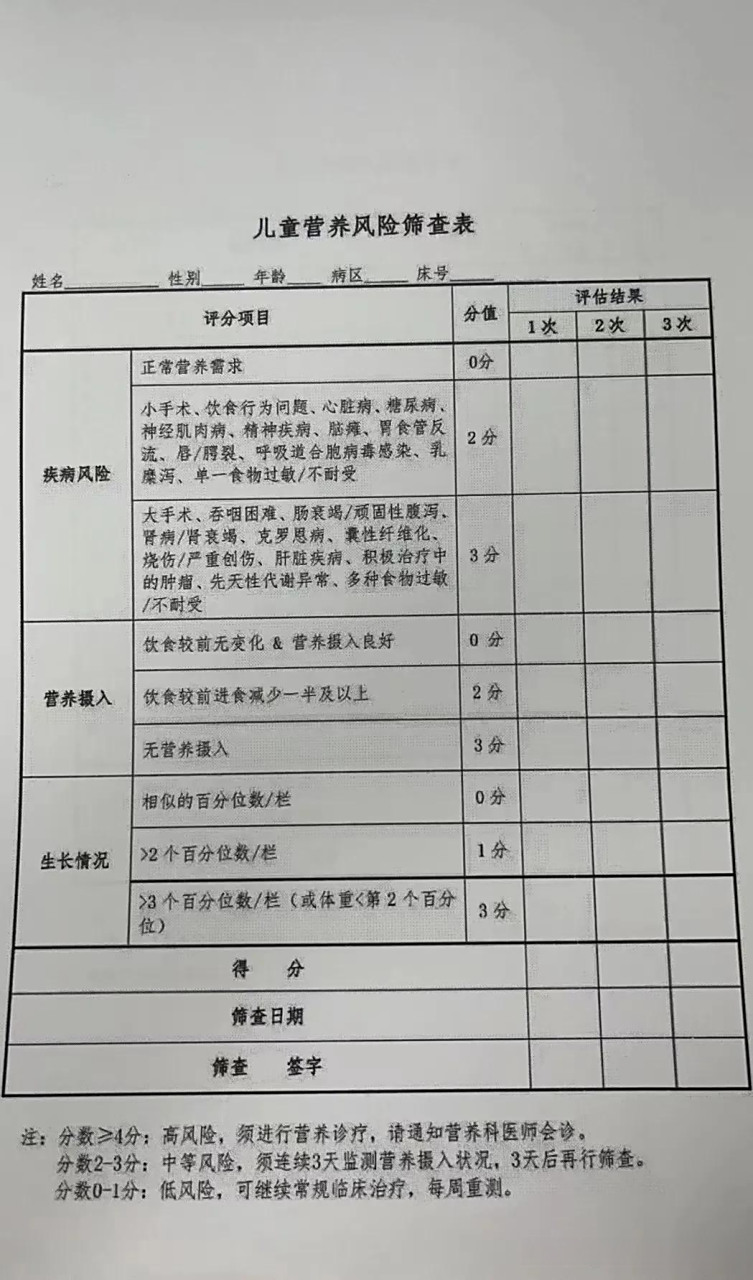 stamp儿童营养风险筛查表,有需要的拿走不谢