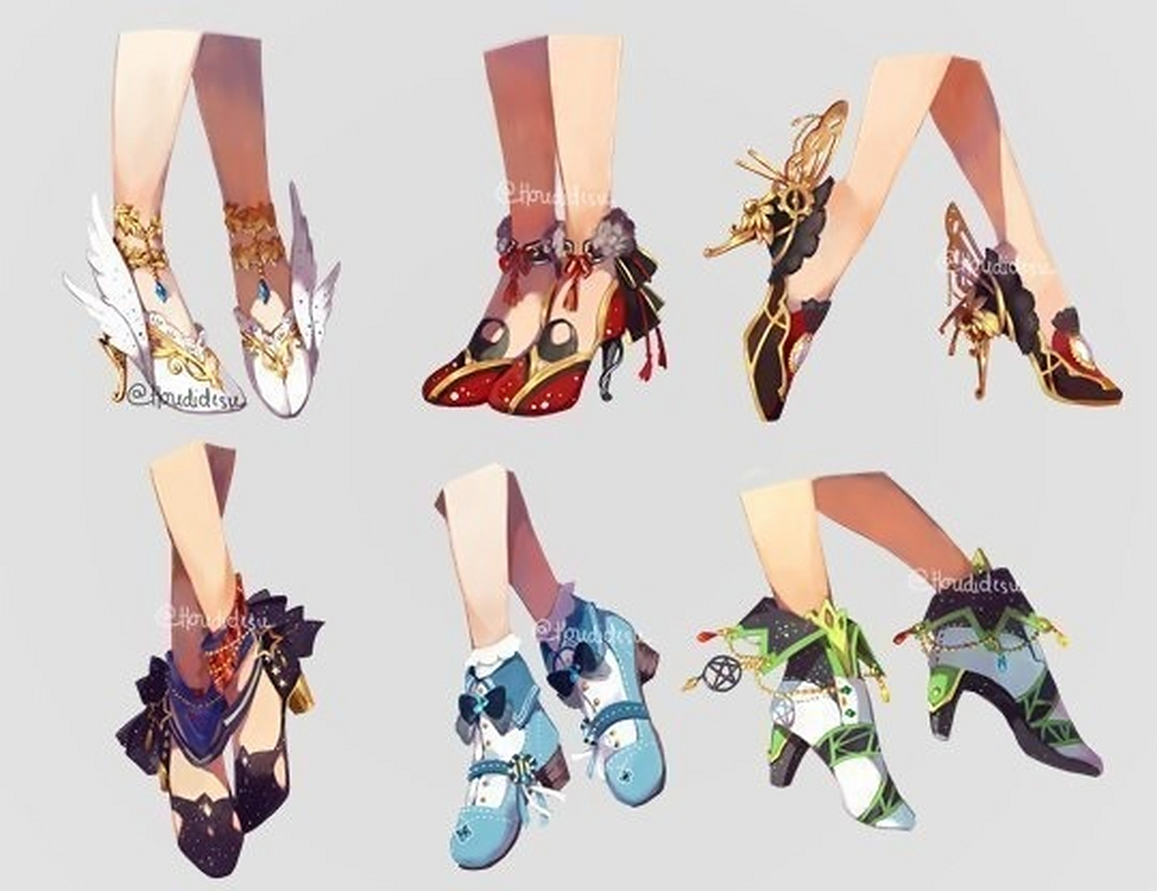 绘画素材丨一组二次元鞋子设计参考 粉丝解锁更多精美插画作品欣赏
