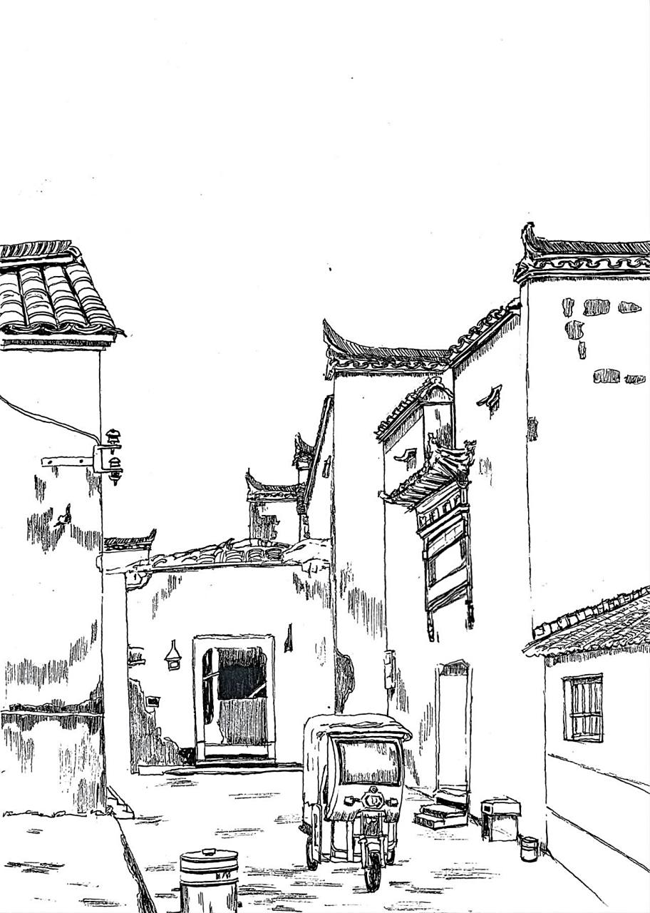 徽派建筑,钢笔写生