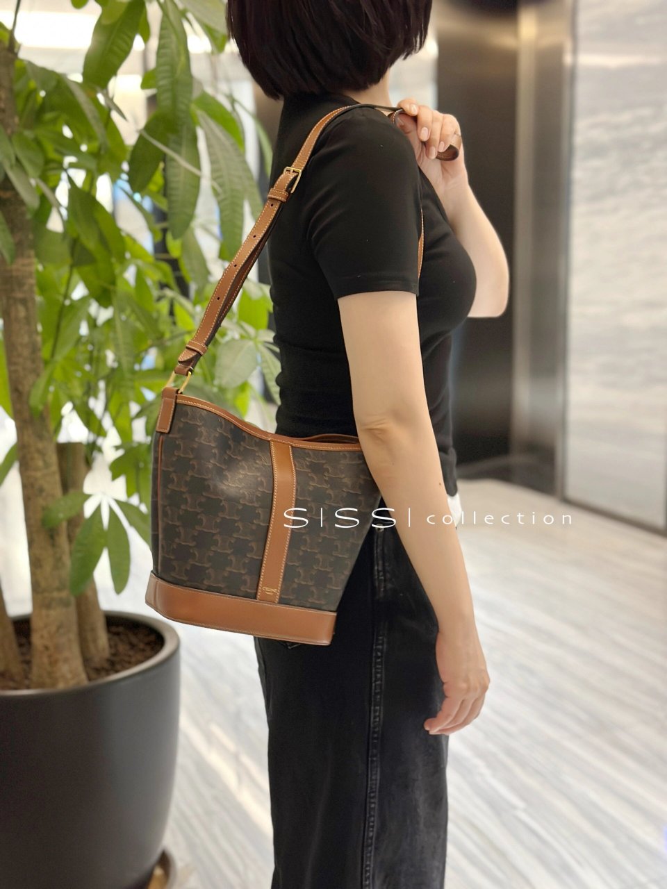 celine  凯旋门老花水桶包小号 celine老花水桶包[害羞] 61%涂层帆布