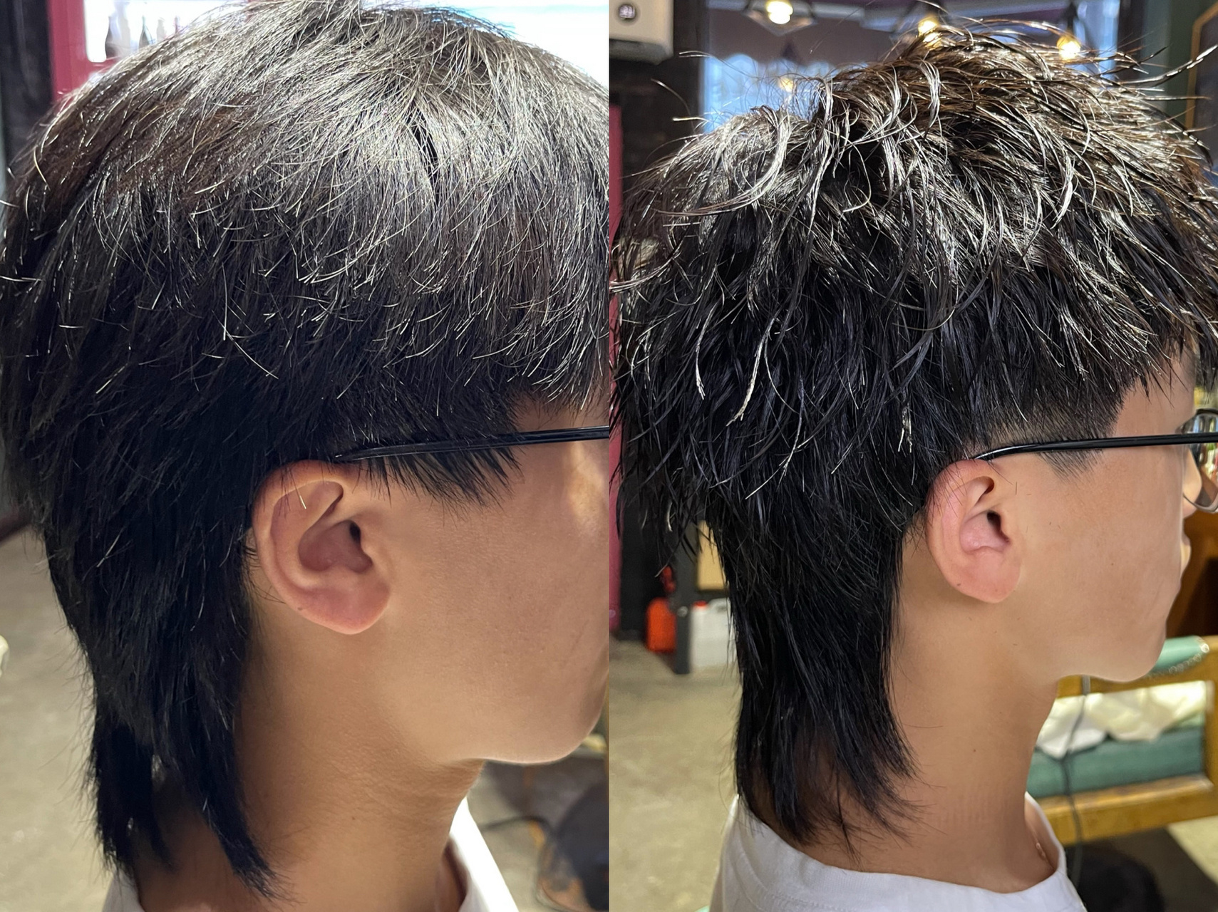 摩根烫锡纸烫狼尾男士发型巩义美发郑州美发 前后对比