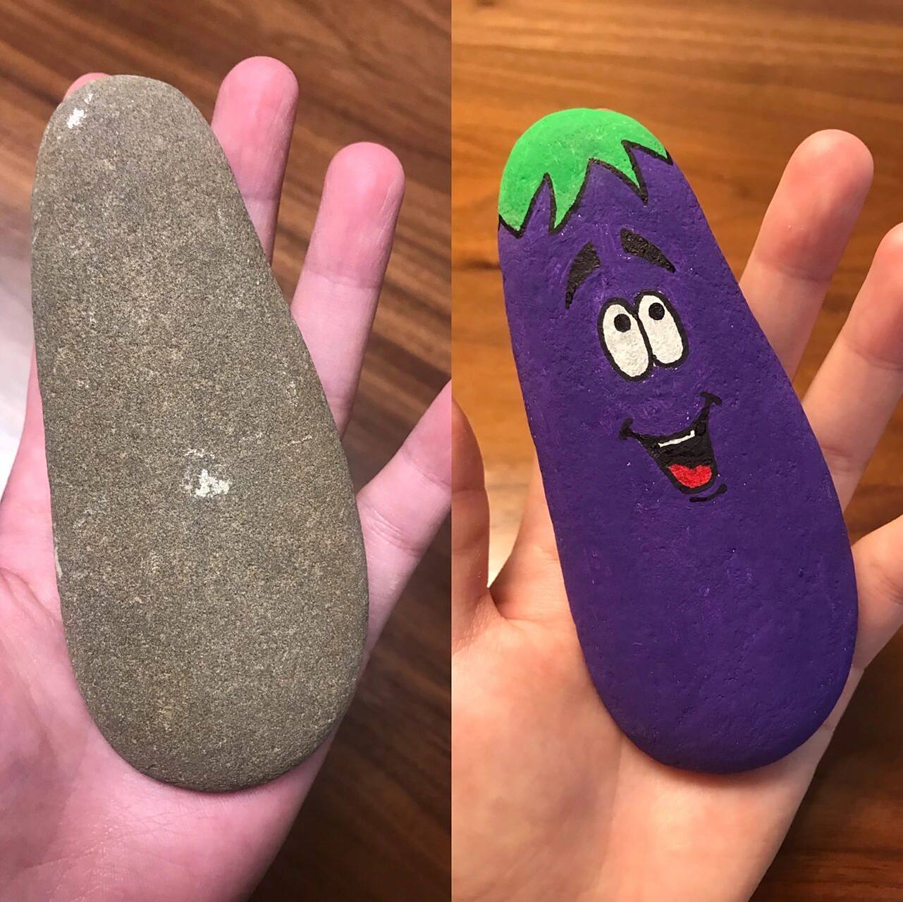 根据石头形状选择相应的蔬果来画 再给他们画上呆萌的小表情 有内味了