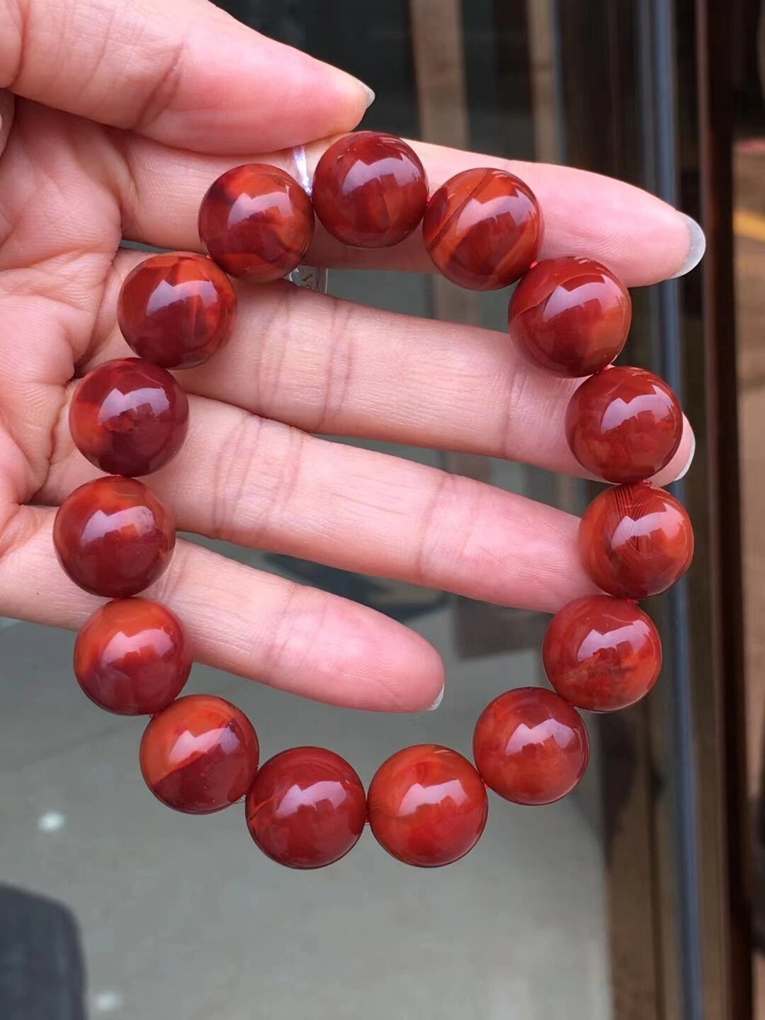 14.3mm川料南红柿子红玫瑰红 满色肉玉质好