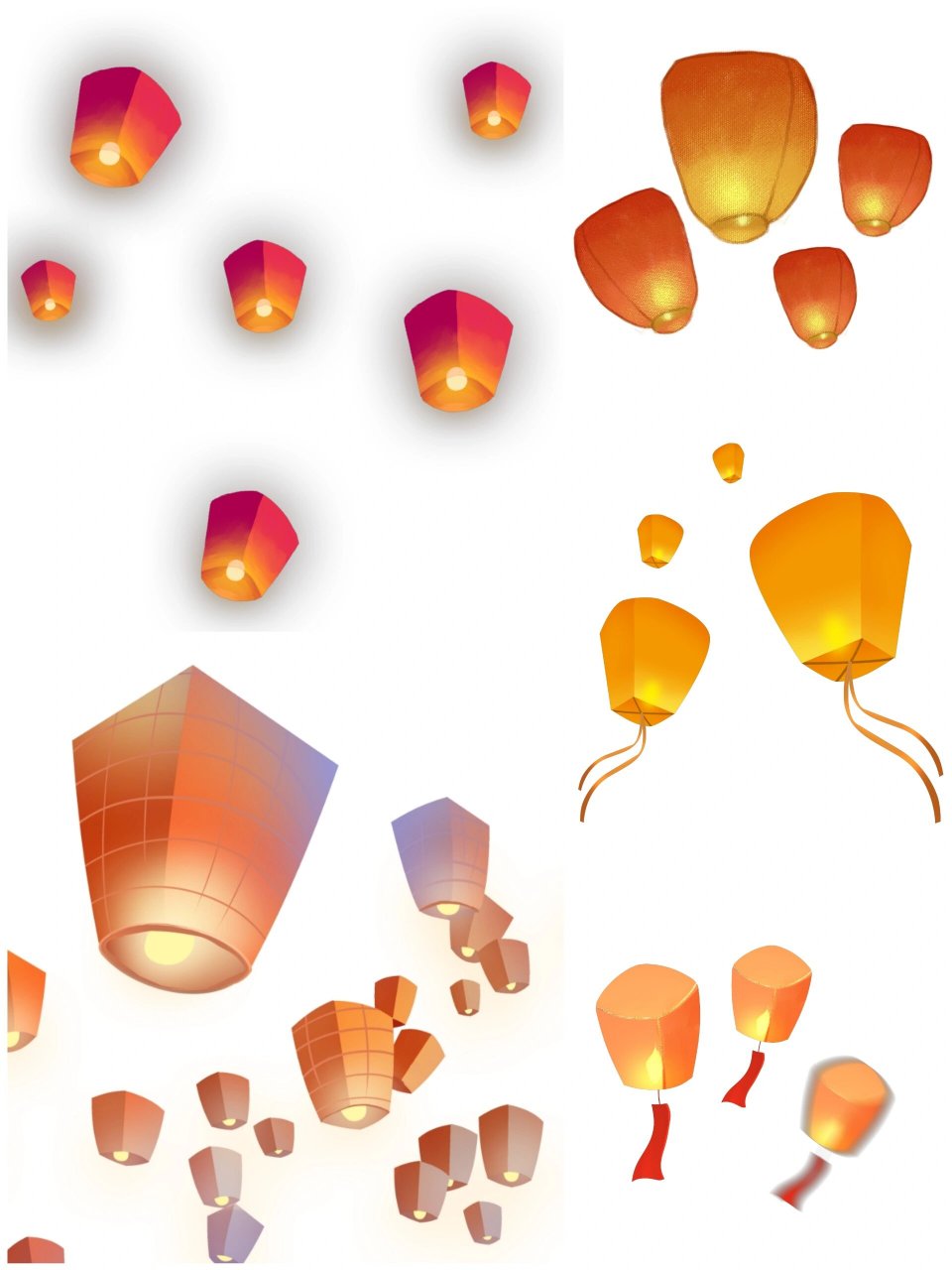 孔明灯‖祈福手绘插画免抠素材图②  中国风设计必备设计素材