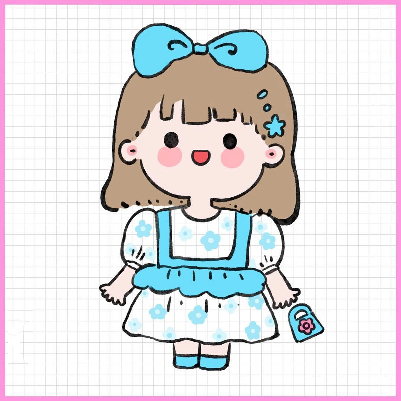 可爱小女孩简笔画手帐素材