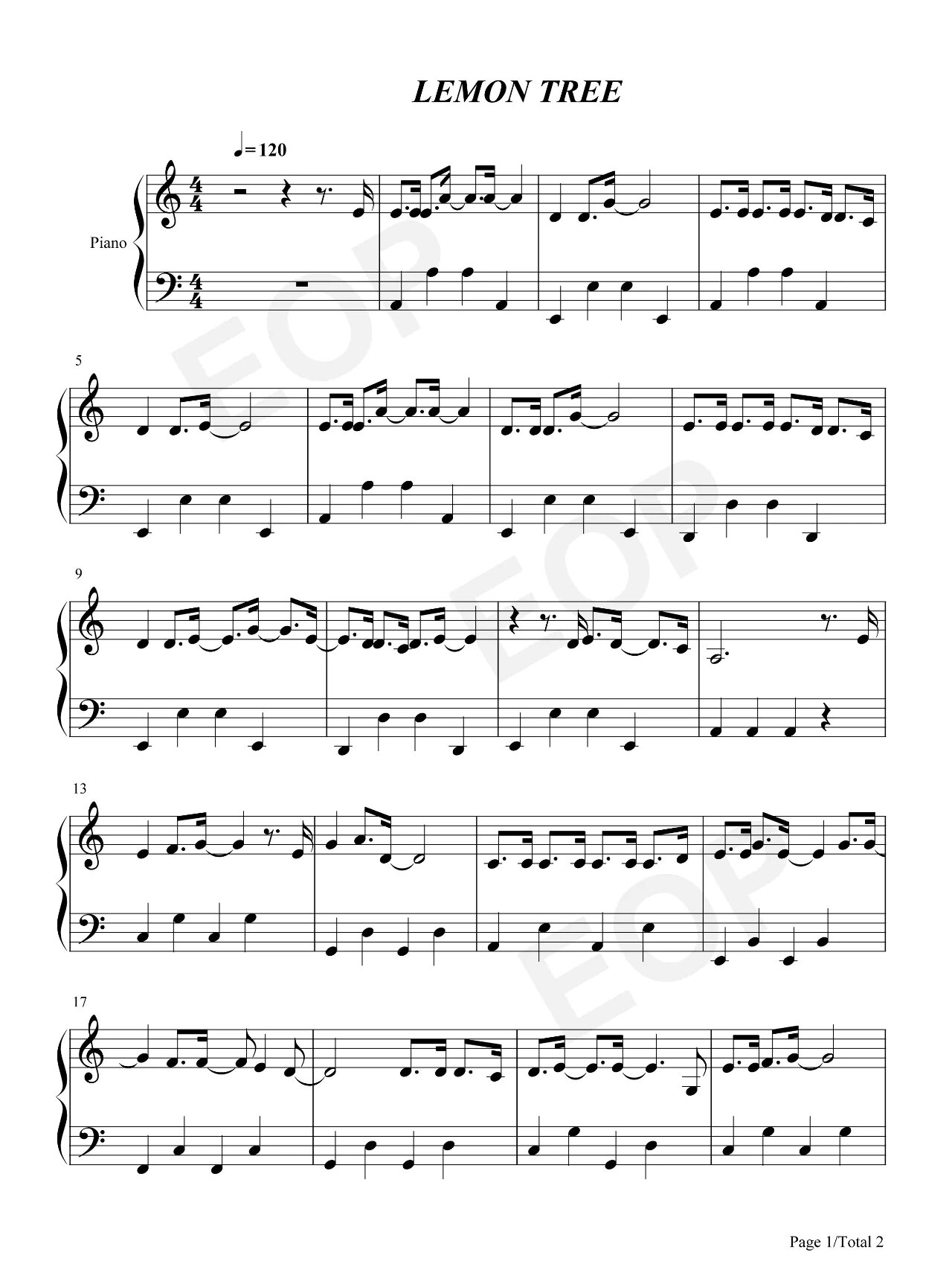 钢琴谱《lemon tree》