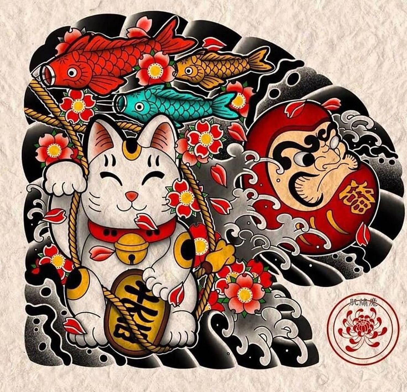 适合女生的包腿半甲招财猫图案武汉大咖纹身 武汉大咖纹身提供适合