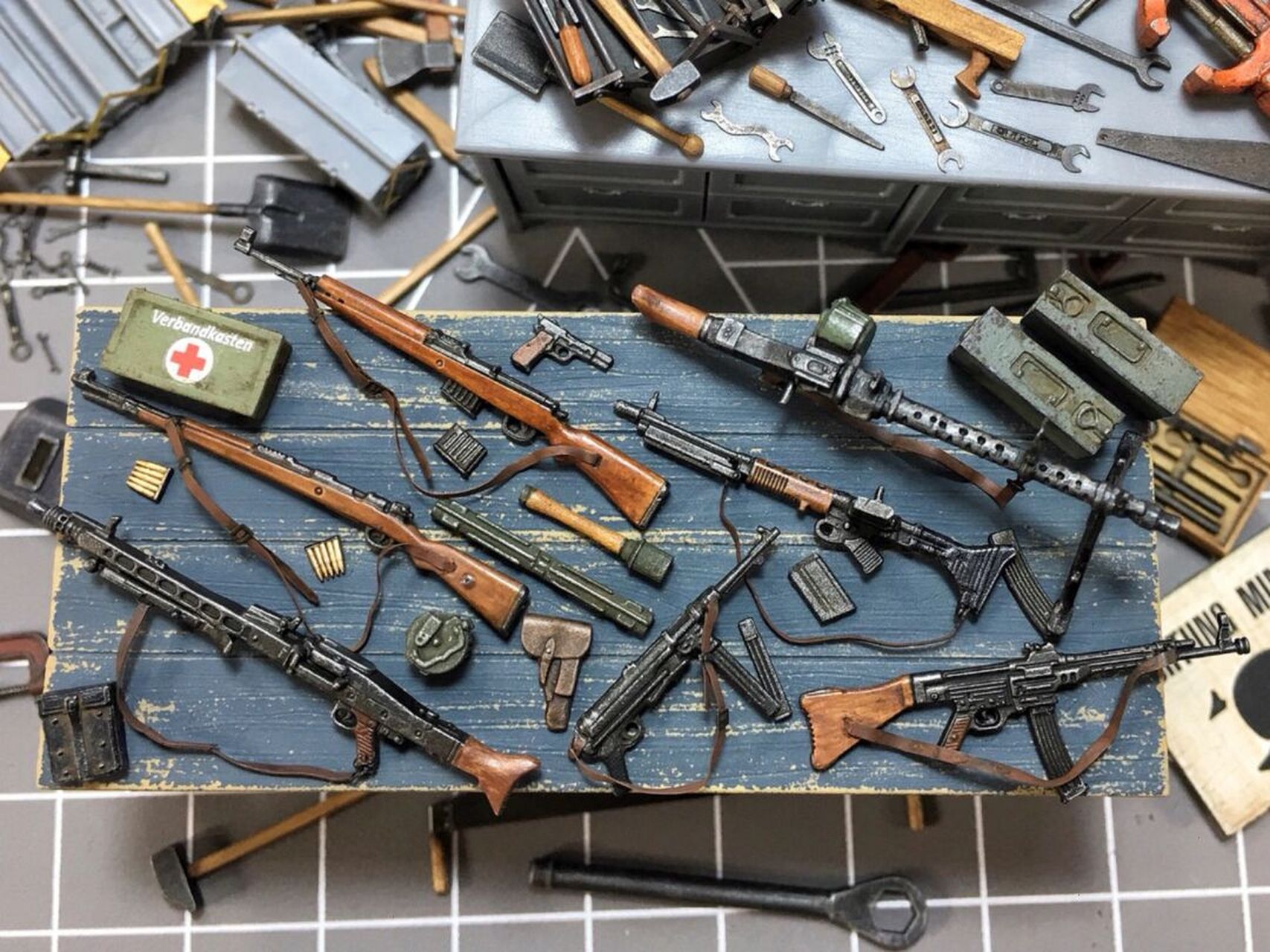 二战德军武器单兵装备模型涂装 场景制作 步枪:kar98k g43 fgt42 pzb