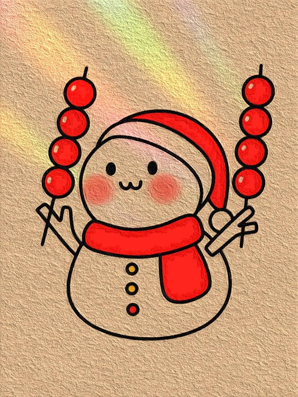 雪人和它的糖葫芦97简笔画绘画教程 这个冬天甜甜的95