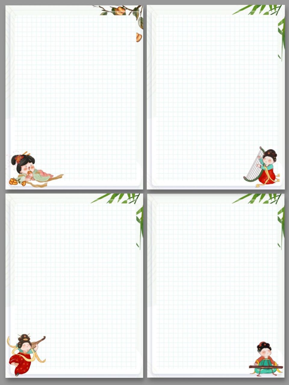 今日分享94可爱q版古风人物格子背景图 哈喽~我是图图大耳朵09