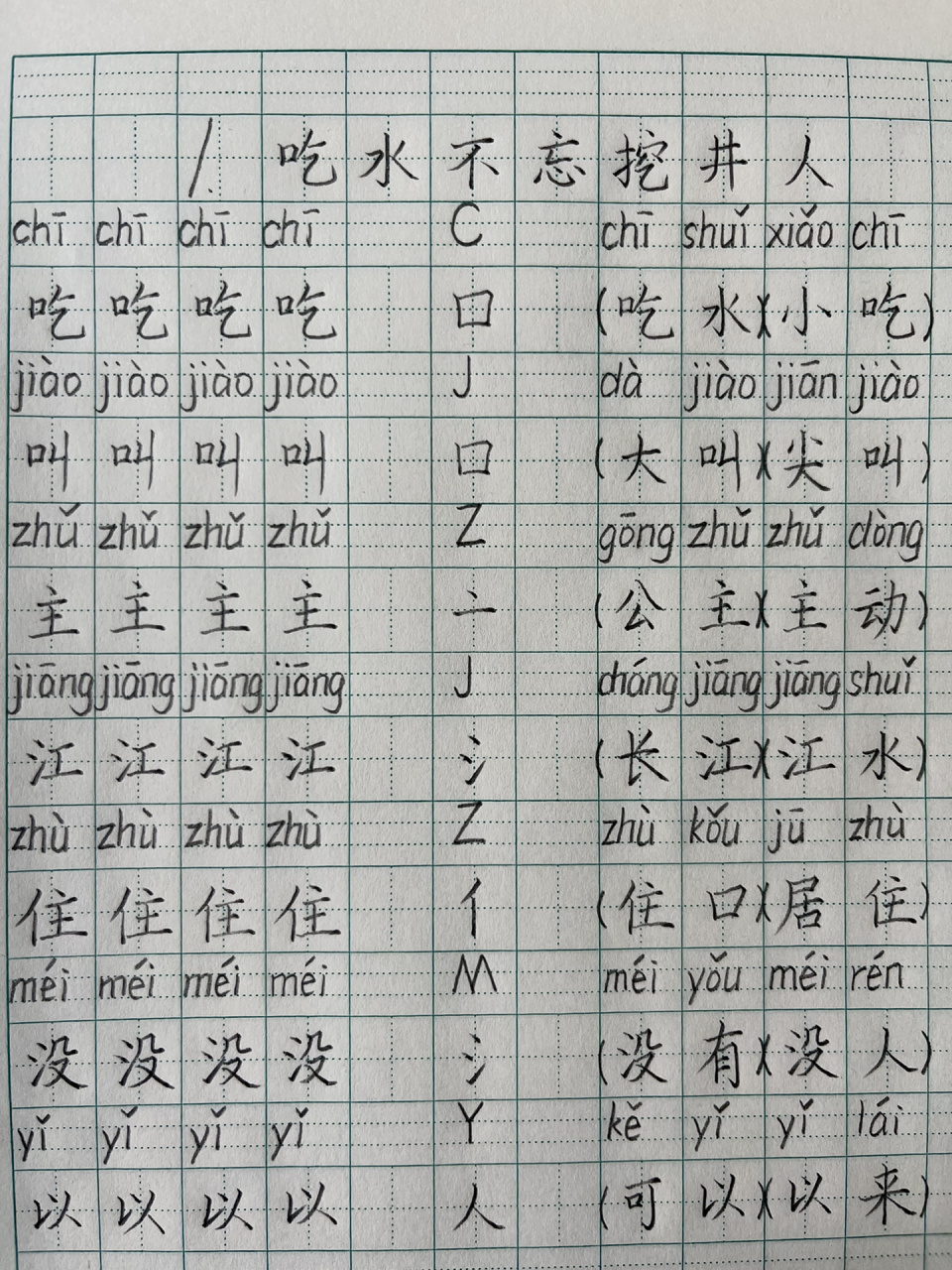 吃水不忘挖井人 生字图片