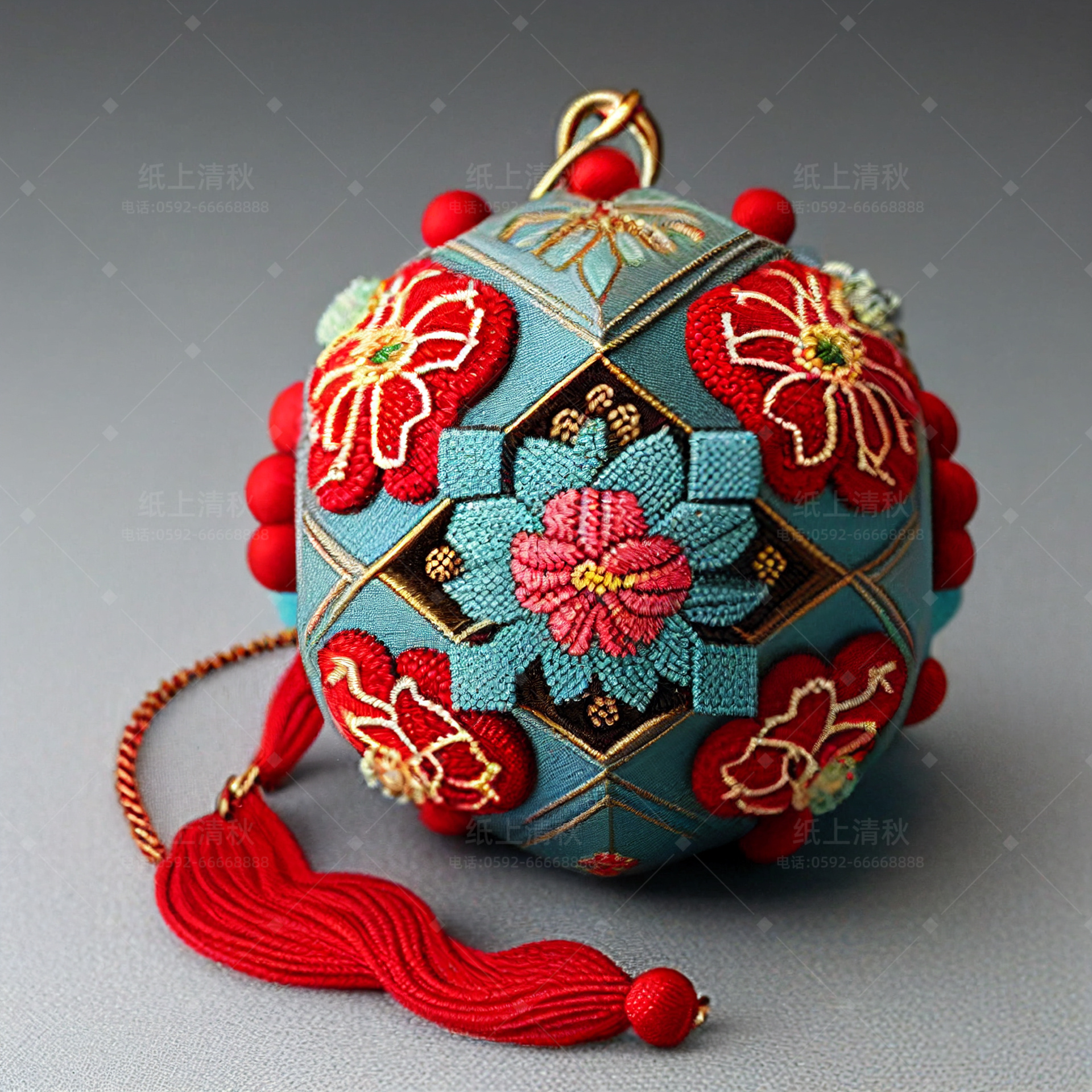 aigc:民间工艺品【绣球】 绣球一般由彩绣做成,是中国民间常见的吉祥