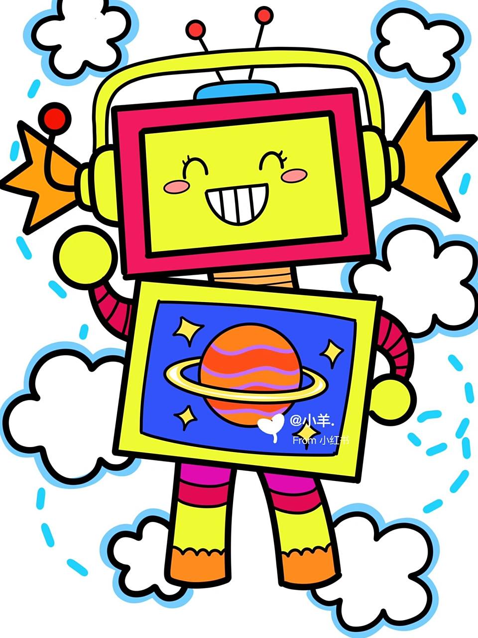 机器人0615儿童创意画 简笔画 简单 #创意美术儿童画# #儿童创意