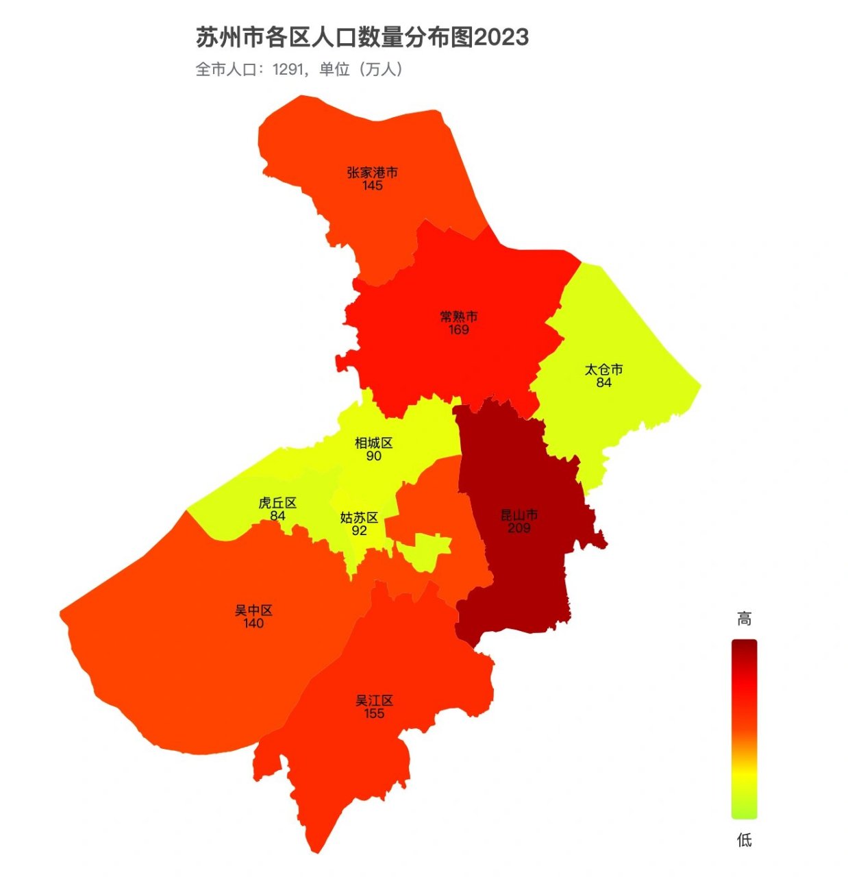 苏州市各区人口数量分布图2023