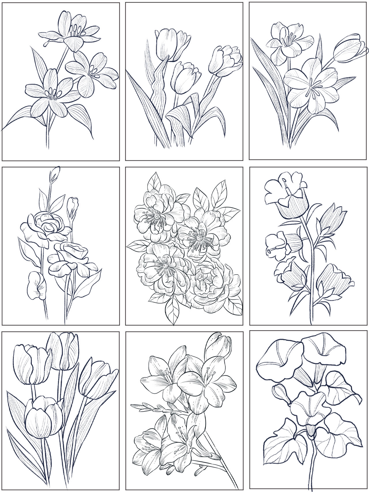🌳植物花朵❀线稿练习九宫格