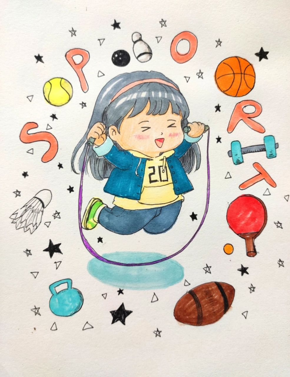 漫画q版‖跳绳,跳起来的人.运动 儿童画漫画运动人物素材.