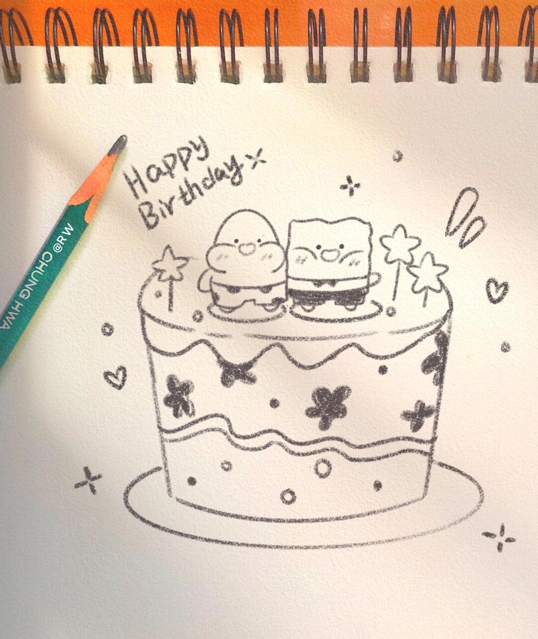 生日蛋糕简笔画过程